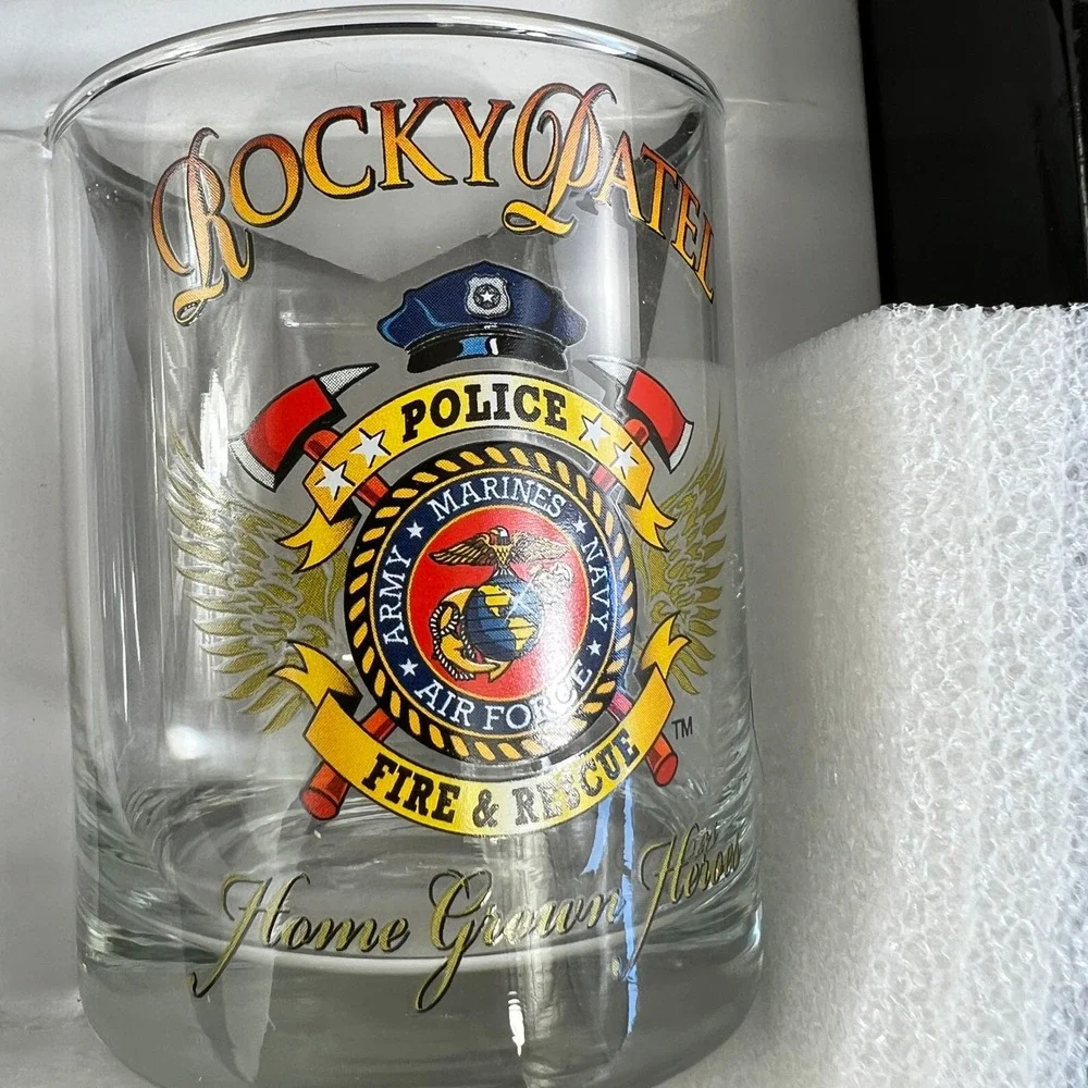 Rocky Patel Home Grown Heroes Whiskey Glass Set 4pc Clear Men Military Barware